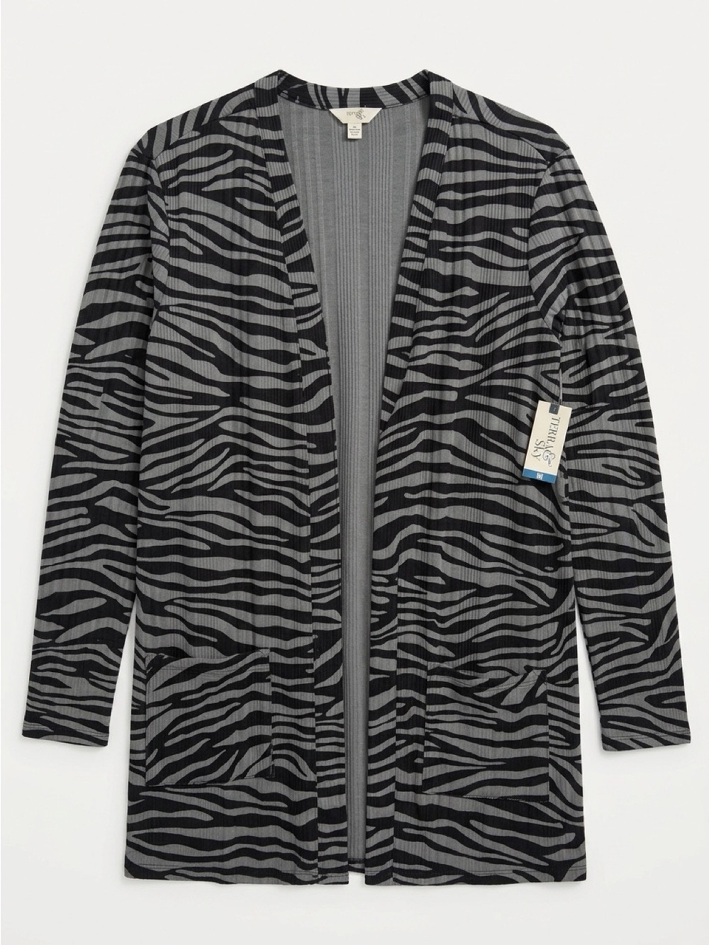Terra & Sky Black and Grey Zebra-Print Open in the front size plus size 1x